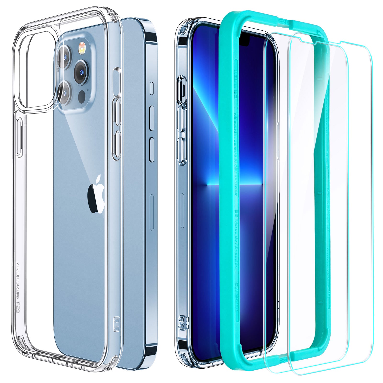 ESR For iPhone 13 Pro Max Clear Phone Case PC TPU Hybrid Shockproof Cover with 2 Tempered Glass Film Installation Frame ESR For iPhone 13 Pro Max Clear Phone Case PC TPU Hybrid Shockproof Cover with 2 Tempered Glass Film Installation Frame